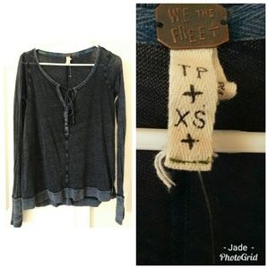 We The Free Navy Distressed  Long Sleeve Top